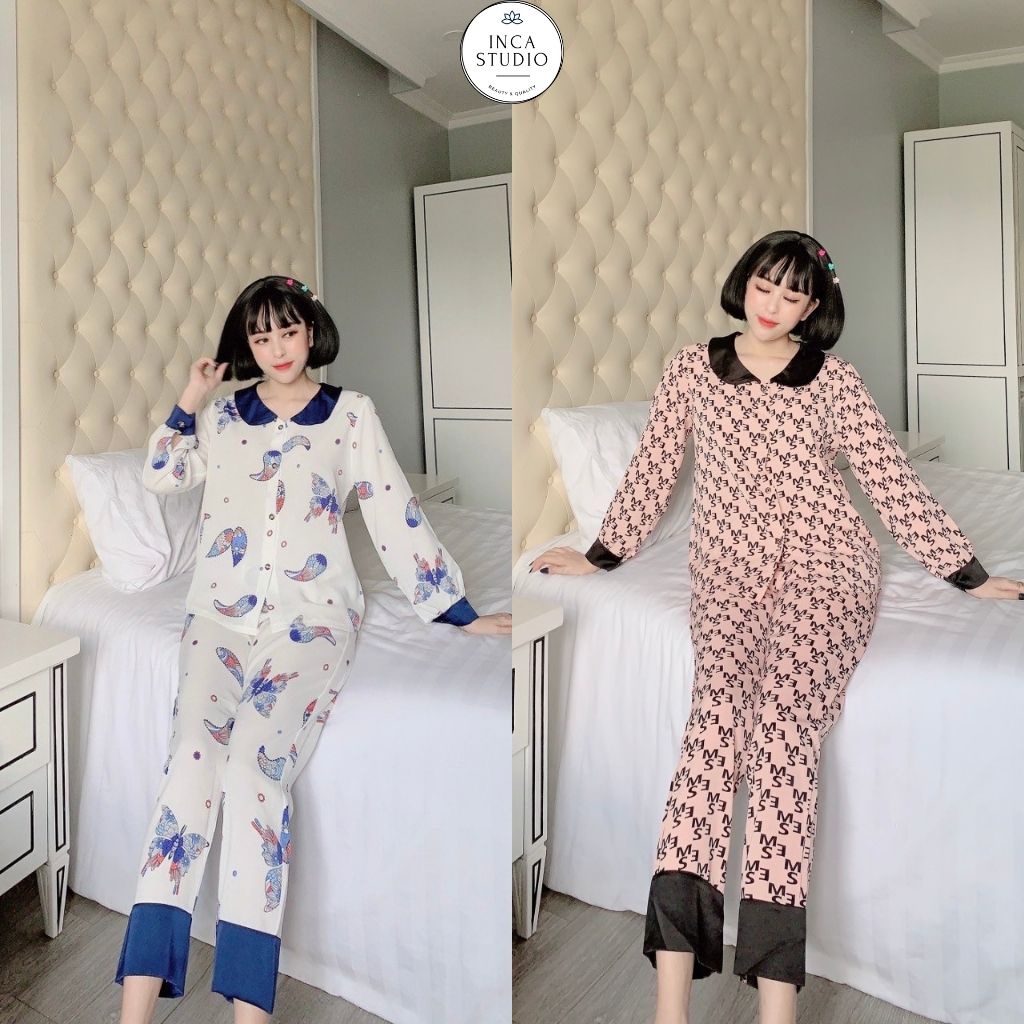 (Xả kho Loai 1- Có size) Đồ ngủ Pyjama lụa Mango cao cấp INCA 16- Chất Lụa thoáng mát, họa tiết siêu xinh