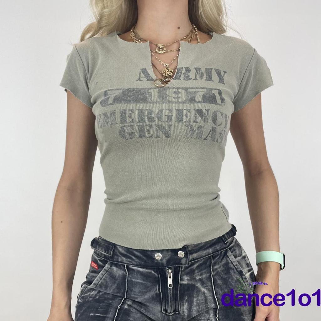Áo Thun Tay Ngắn In Chữ dance1o1-Y2k Cho Nữ