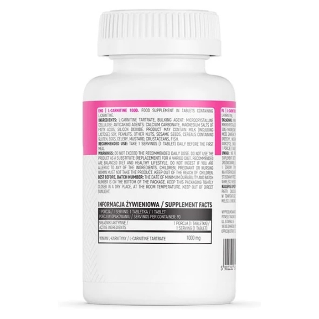 FAT BURNER OSTROVIT L-CARNITINE1000 90 VIÊN , VIÊN UỐNG GIẢM CÂN NGĂN CHẶN CHẤT BÉO - HÀNG BALAN