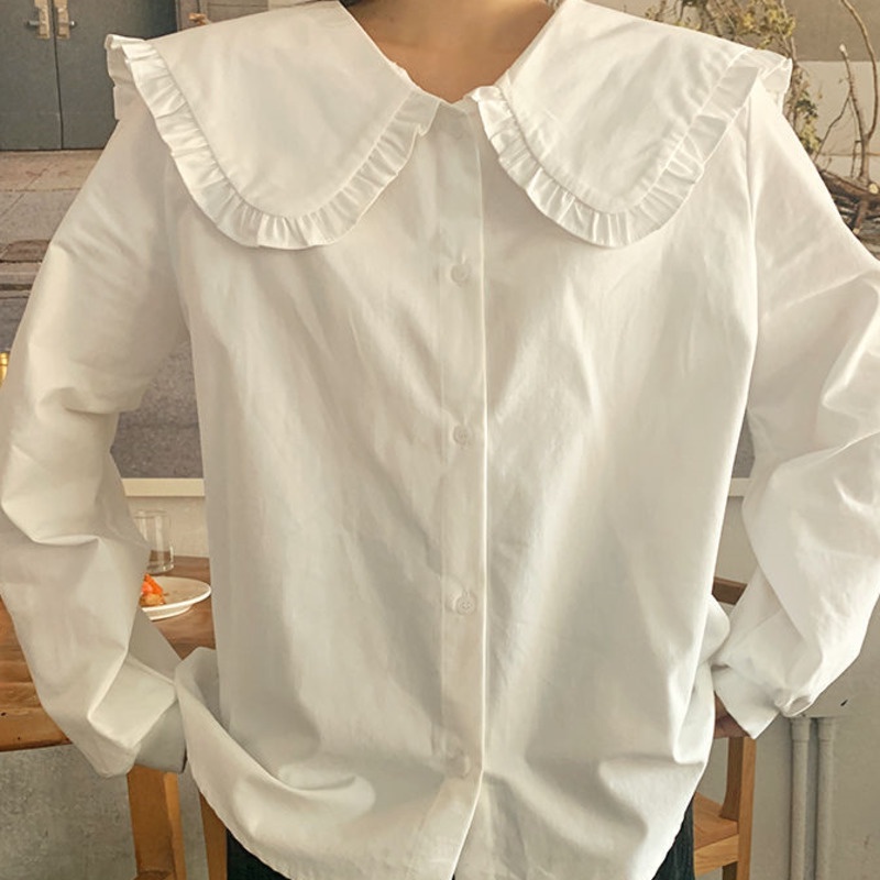 Áo sơ mi cổ búp bê phong cách Hàn Quốc ngọt ngào thời trang cho nữ