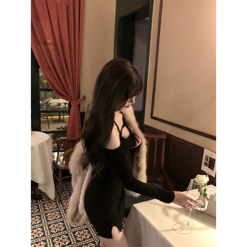 Cocory vn Đầm Dài Tay Hở Lưng Dáng Ôm Thời Trang Gợi Cảm Dành Cho Nữ