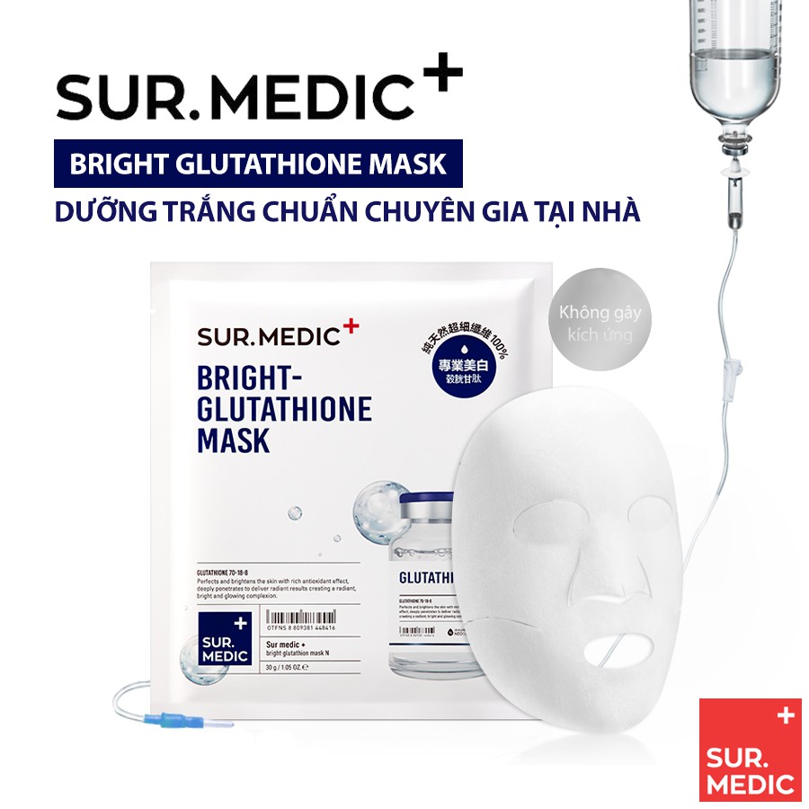 Combo 10 Mặt Nạ Dưỡng Trắng Da, Giảm Thâm Nám Chuyên Sâu Sur.Medic+ Bright Glutathione Mask 30g _ SUR.MEDIC+ Chính Hãng