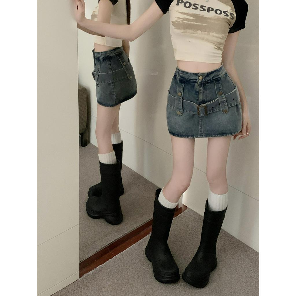 Chân váy jean Mini Lưng Cao Phong Cách Mỹ Cổ Điển Thời Trang Mùa Hè Hàng Mới Dành Cho Bạn Nữ