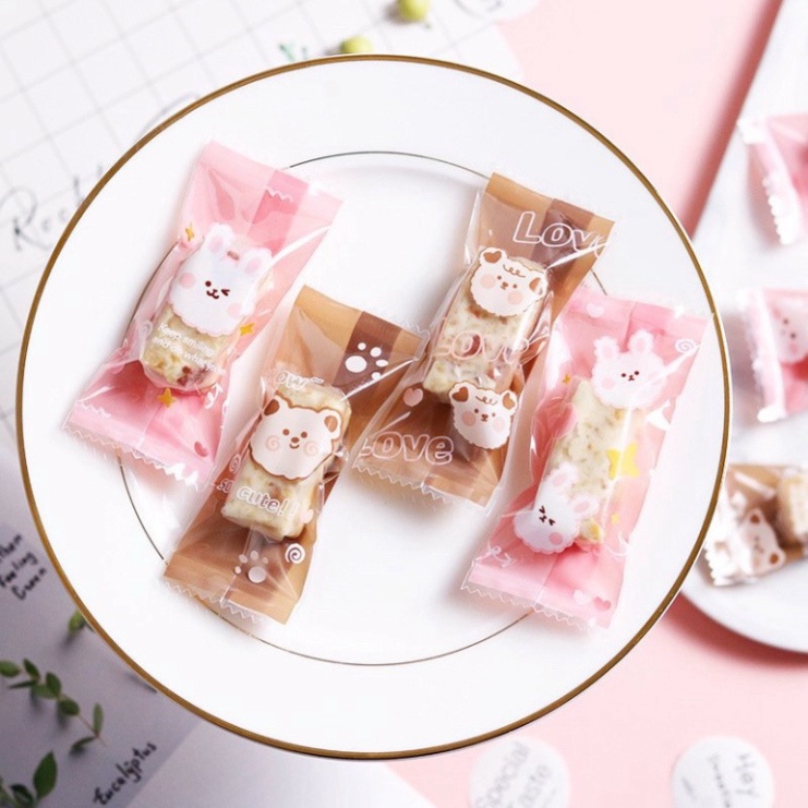 [Hàng mới về] Set 100c Túi hàn P.E đựng bánh, mứt, kẹo nougat size 9cmx4cm CÚC HỌA MI