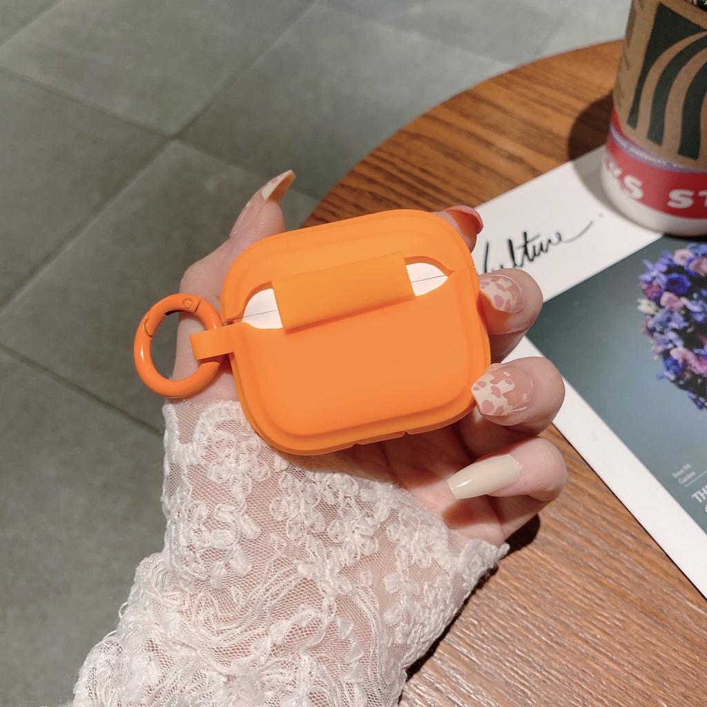 Vỏ bọc TPU mềm dáng vuông màu cam gắn dây đeo bảo vệ thích hợp cho hộp sạc tai nghe Airpods 1 2 3 pro