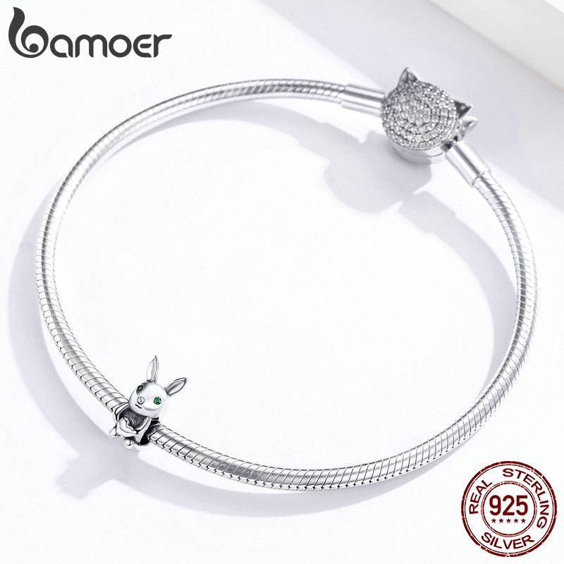Hạt Trang Sức Bamoer BSC169 bạc 925 Hình Thỏ Dễ Thương Dùng Làm Vòng Đeo Tay
