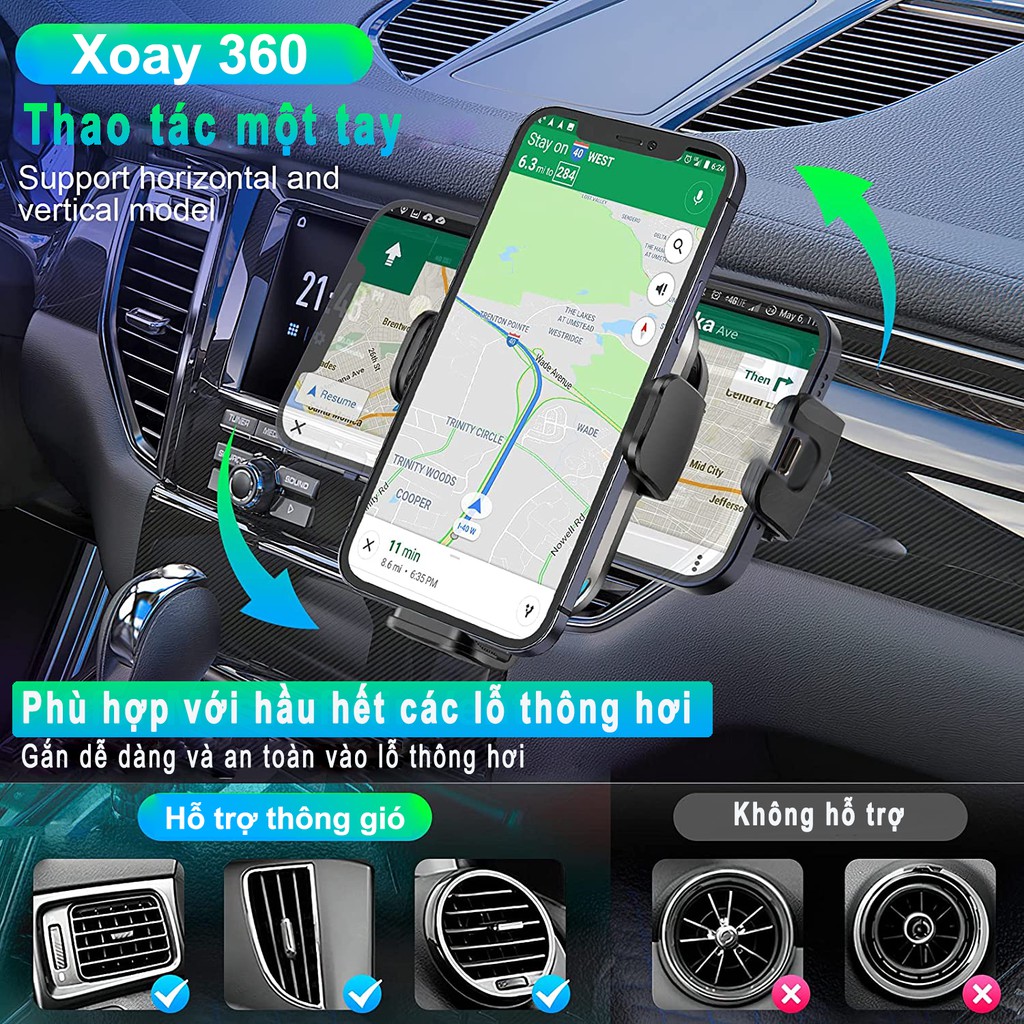 Bộ sạc ô tô không dây không dây, Sạc nhanh 15W / 10W / 7,5W Qi Giá treo tự động kẹp (Đen) | BigBuy360 - bigbuy360.vn