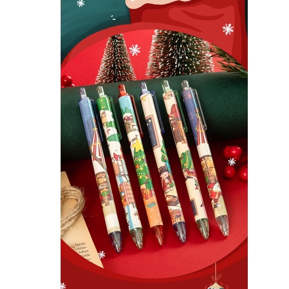 Set 6 Bút Bi Thiết Kế Giáng Sinh Phong Cách Hàn Quốc
