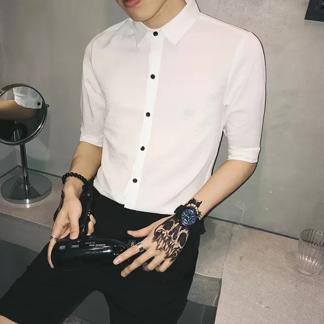 Áo sơ mi nam dài tay Gavin cổ bẻ, áo sơ mi trắng vải lụa nến không nhăn không xù | BigBuy360 - bigbuy360.vn