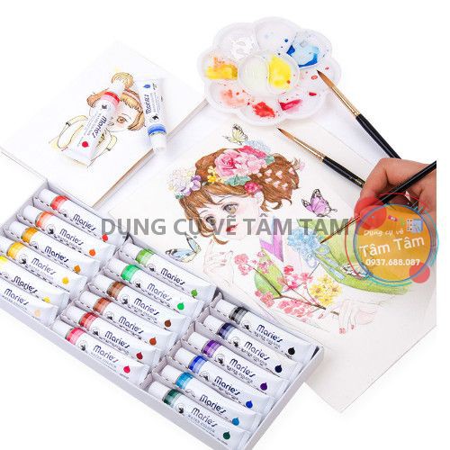 [ TÂM TÂM ]-Màu nước Maries dung tích 12ml hộp trắng, Watercolor Maries (Marie's)-