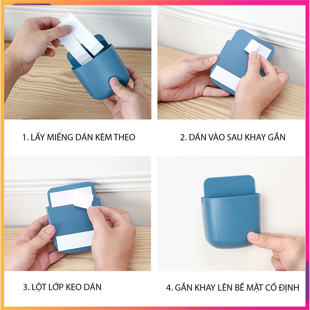 Kệ dán tường đa năng - Khay giá để điều khiển, remote, điện thoại sạc... màu trơn No.101174