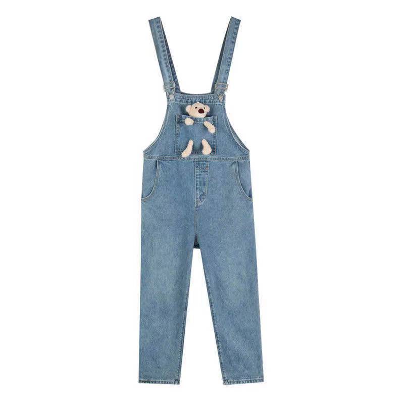 Jumpsuit Denim Dáng Rộng In Họa Tiết Hoạt Hình Phong Cách Hàn Quốc Thời Trang Xuân Hè Cho Nữ