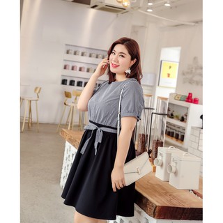 Đầm phối thô kẻ cho người béo mập