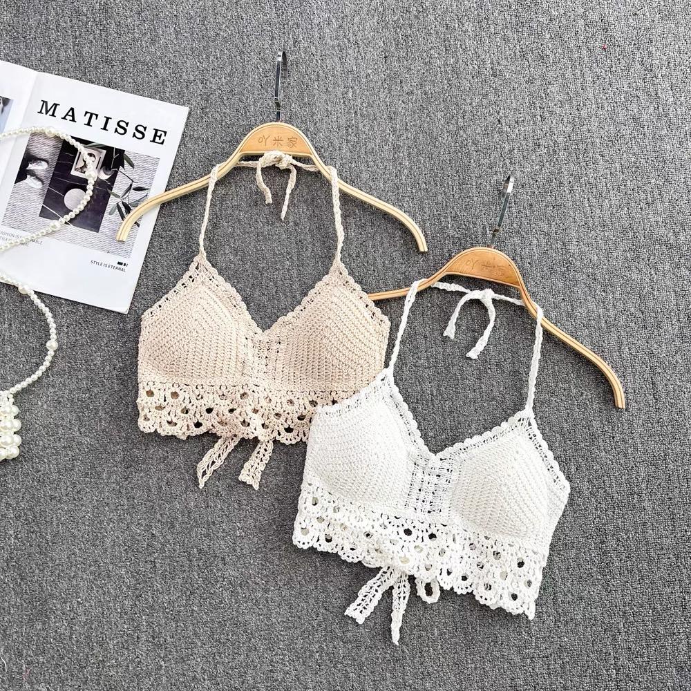 MS866 Áo hai dây cổ yếm đan móc đi biển, mix quần short