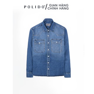 Áo Sơmi Denim Phối Túi Ngực CEFFYLO Màu Xanh Đậm Bụi Bặm Nam Tính