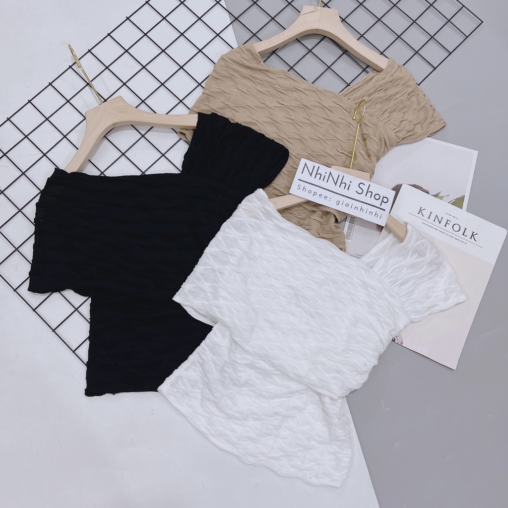 Áo xốp lệch vai dáng ôm sang chảnh, Áo kiểu trễ vai form ôm sexxy AS8024 - NhiNhi Shop