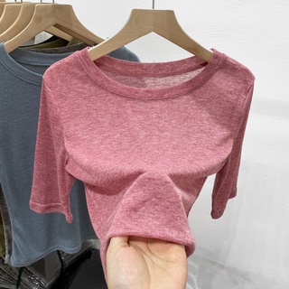 Áo Thun Nữ Tay Lỡ Cổ Tròn Màu Trơn Phong Cách Châu Âu Thời Trang Mùa Hè Mới