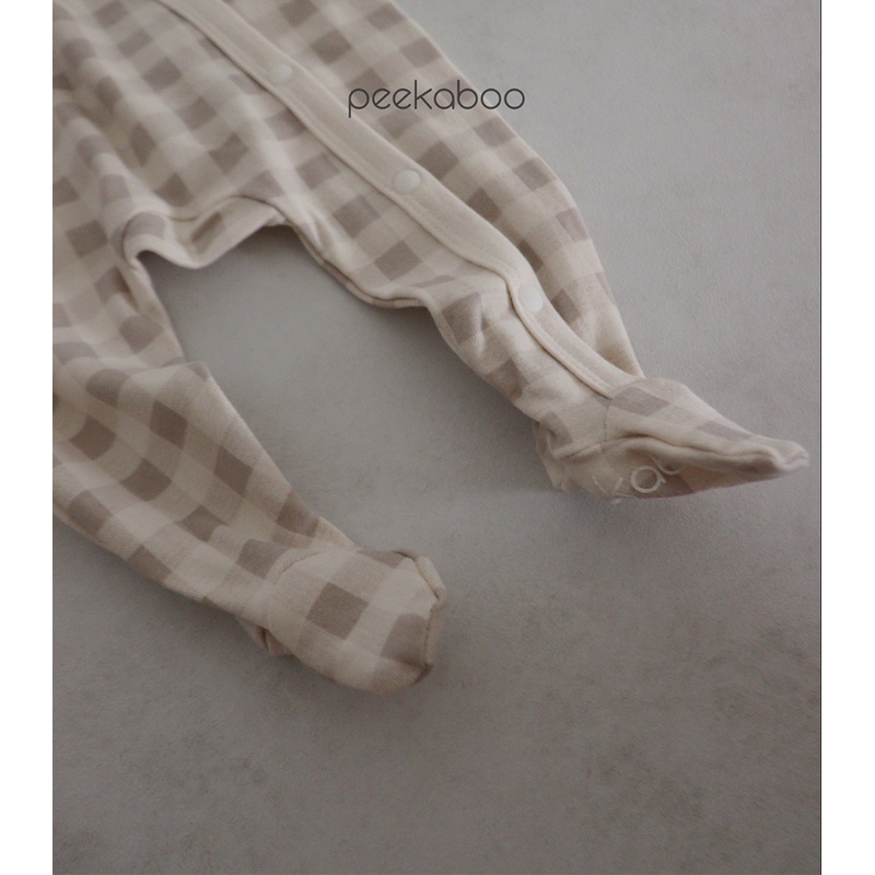 (Chính hãng) Bộ jumpsuit vạt chéo kẻ dài tay liền bàn Cony 2022 co giãn PEEKABOO made in Korea thời trang trẻ em cho bé