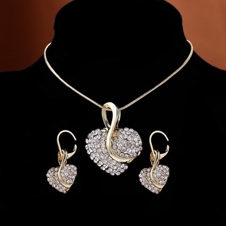 Bộ Vòng cổ + bông tai mạ vàng 18K hình trái tim thời trang