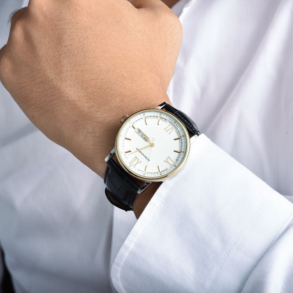Đồng hồ Romanson Men Classic Watch TL1275MCWH nam máy Thụy Sĩ, mặt mỏng kính chống xước, dây da cao cấp chính hãng