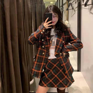 Áo khoác blazer tweed kẻ xuất xịn Us Zr-Sẵn