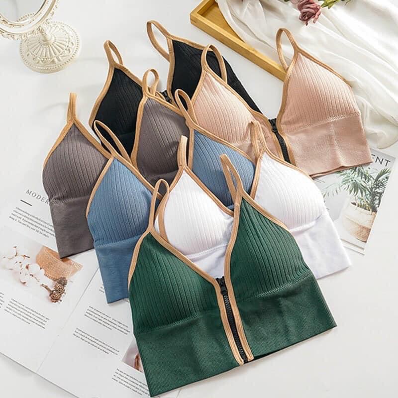 Áo bra nữ cá tính 2 dây cổ V kéo khóa trước