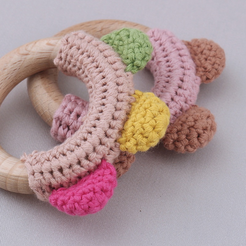 Đồ Chơi Lục Lạc Mọc Răng Bằng Gỗ Trơn Màu Giáo Dục Sớm Cho Bé Sơ Sinh