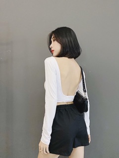 Áo croptop hở lung thun 5cm yoona