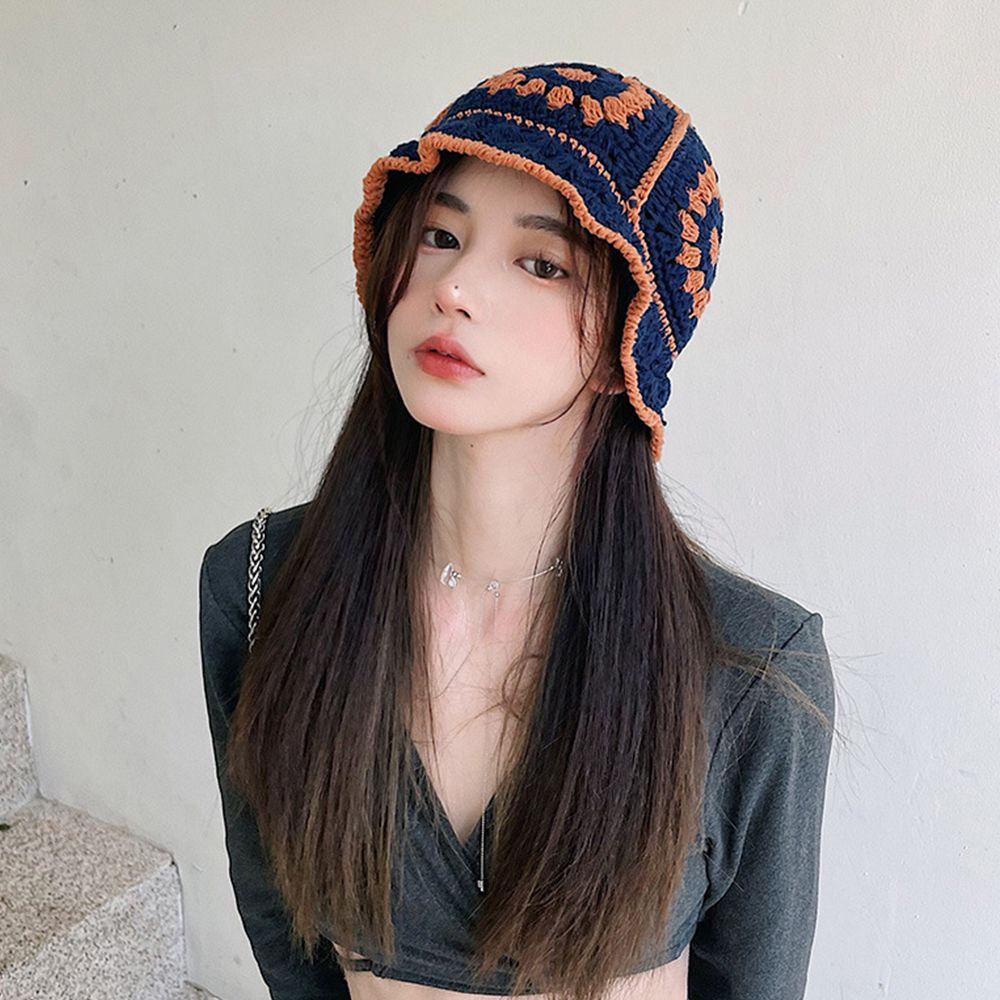 QQMALL Mũ Bucket Dệt Kim Phong Cách Thời Trang Retro Hàn Quốc