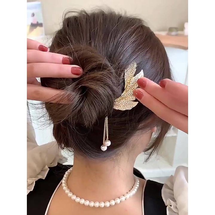 PVN46973 Kẹp Tóc Đính Ngọc Phối Tua Rua Thời Trang Giá Rẻ