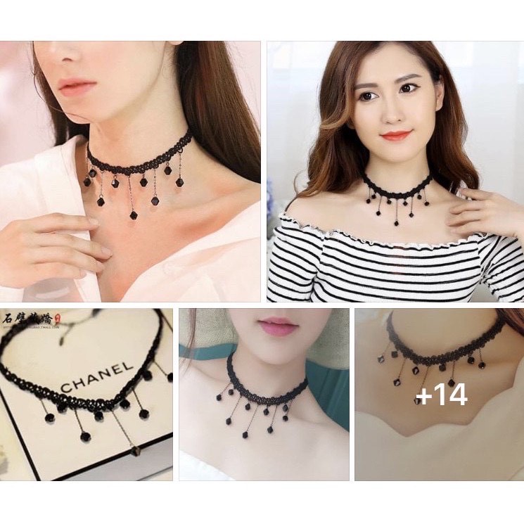 Vòng cổ choker ren phối dây đính hạt