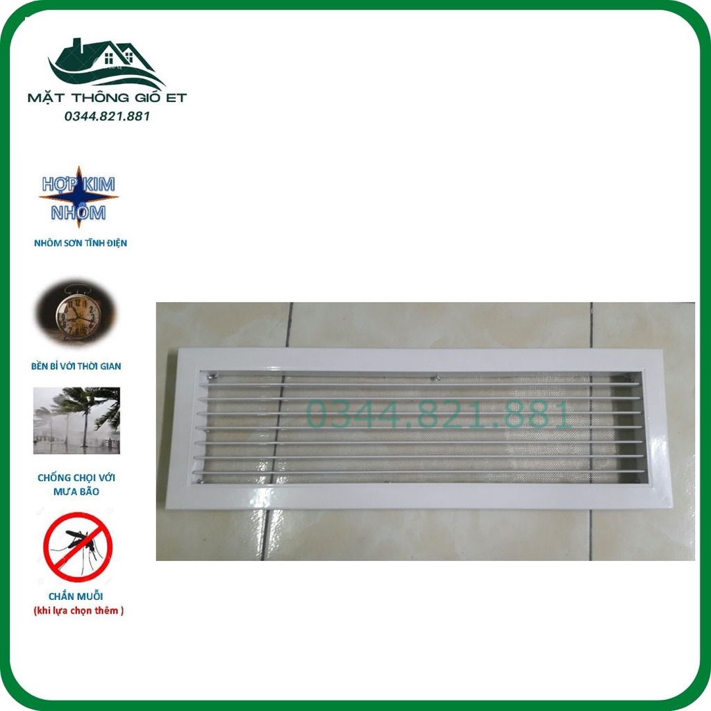 Vỉ gió Ô thoáng trong nhà 55x15 cm CHỐNG CHUỘT-MUỖI, che lỗ hở thẩm mỹ, BH 12 tháng, nhôm sơn tĩnh điện siêu bền