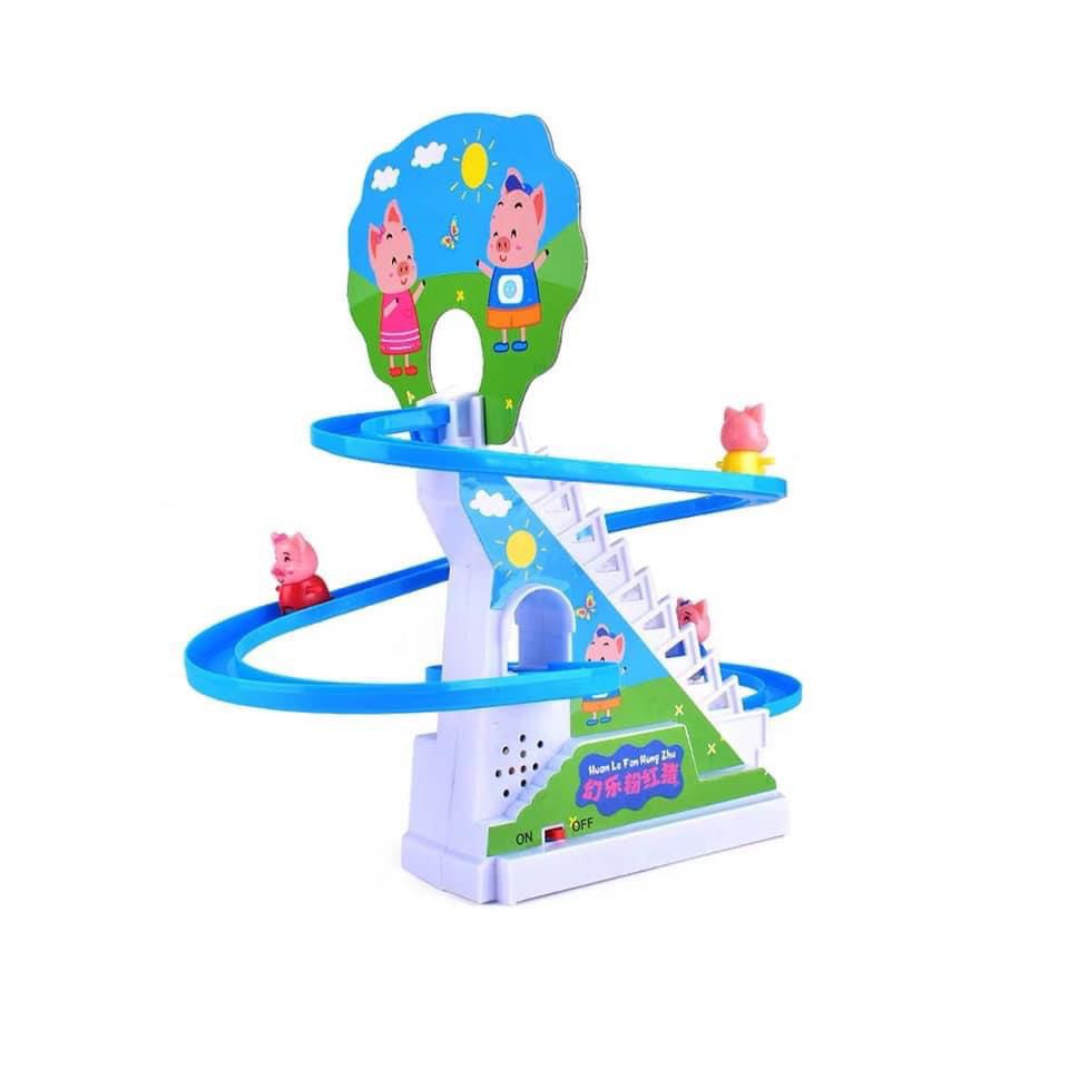 Heo leo cầu thang đồ chơi trẻ em kích thước 25x15x10cm có phát nhạc tạo phần khích cho bé có 3 heo đi kèm