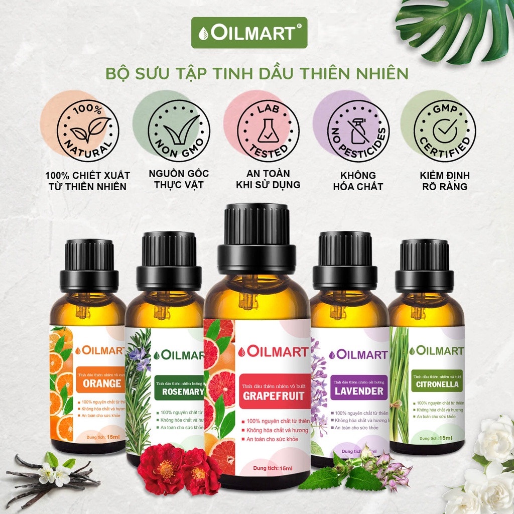 Combo 3 Chai Tinh Dầu Thiên Nhiên Nguyên Chất Oilmart 15ml