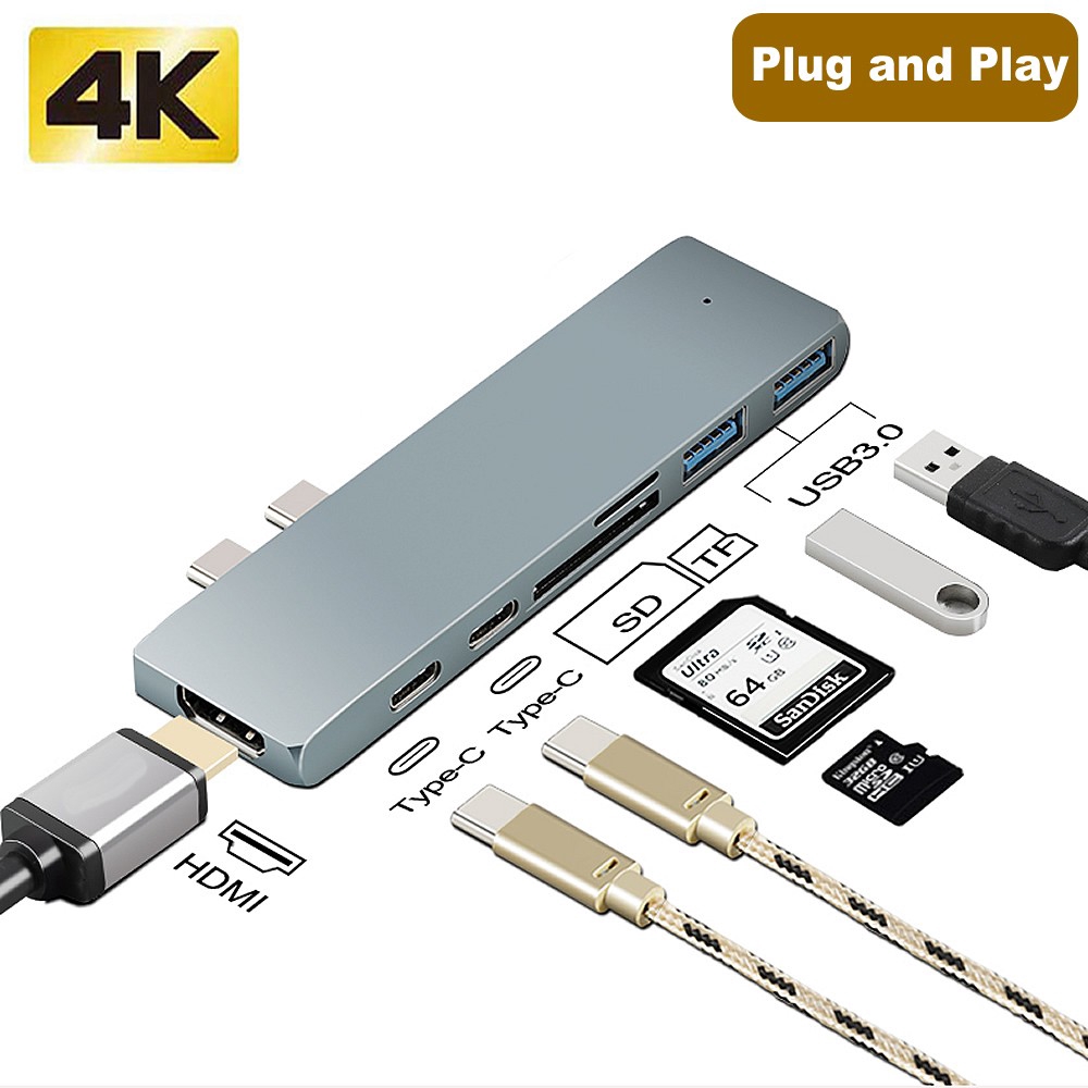 Cwxuan USB C Hub to 4K HDMI Adapter Thunderbolt 3 Data Type-C Hub TF SD PD Adapter