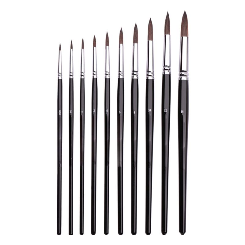 Bộ 10 Cọ Vẽ Tranh Sơn Dầu Đầu Tròn Bằng Acrylic Màu Đen