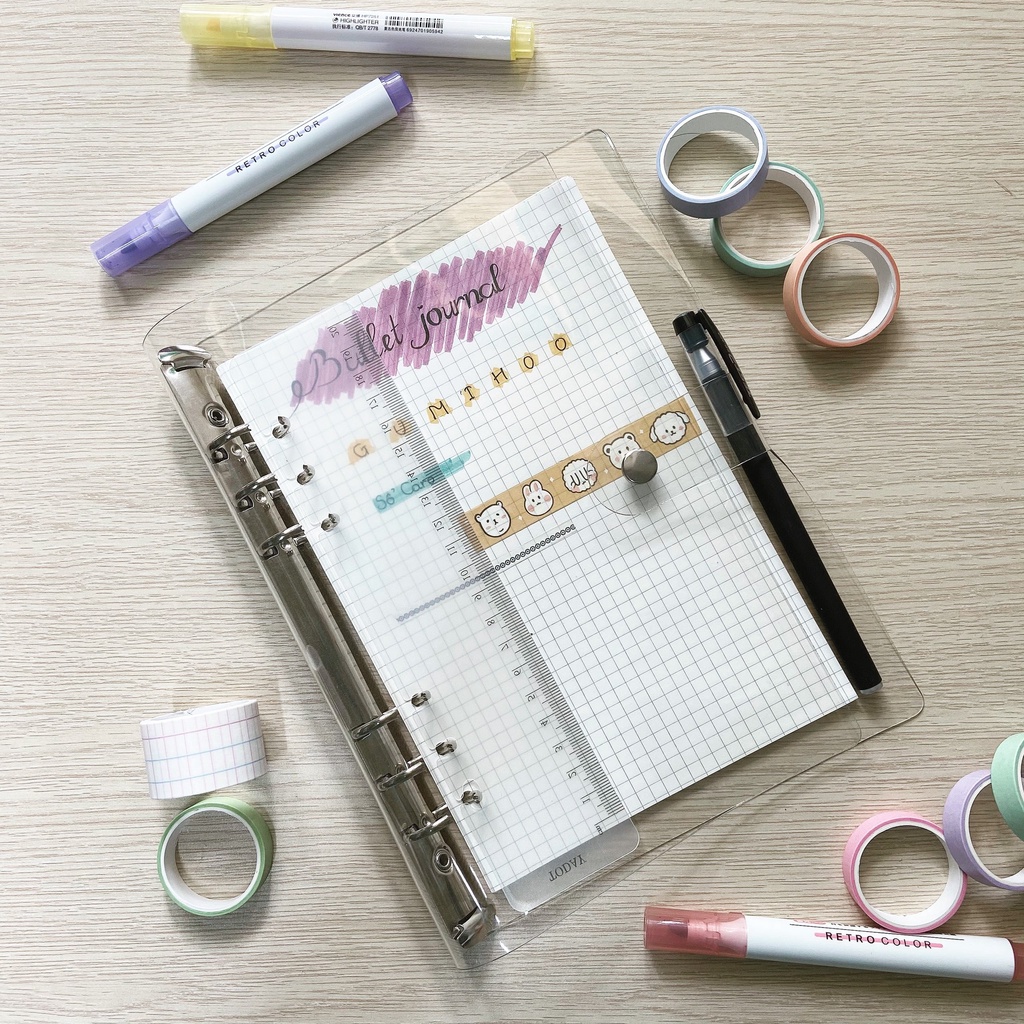 Sổ caro binder bìa còng Bullet Journal 365 Planner A5/B5/A6 90 trang (tặng Bút Gel + Thước Kẻ)