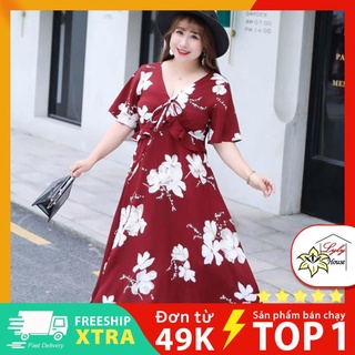 Váy nữ bigsize họa tiết hoa lá dáng xòe dành cho người mập bụng từ 45 đến 75kg