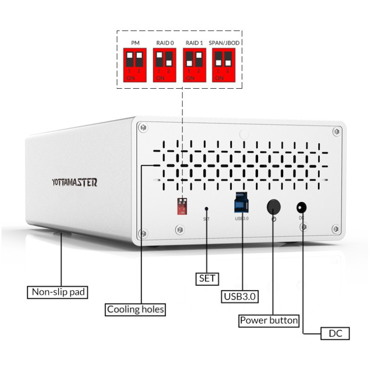 Hộp đựng ổ cứng 2 bay 3.5 inch RAID Yottamaster PS200RU3-US-SV