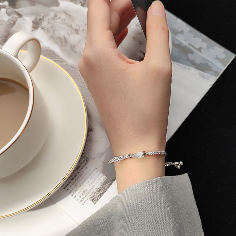 Vòng Tay Bạc 925 Đính Nơ Lấp Lánh Thời Trang Cho Nữ