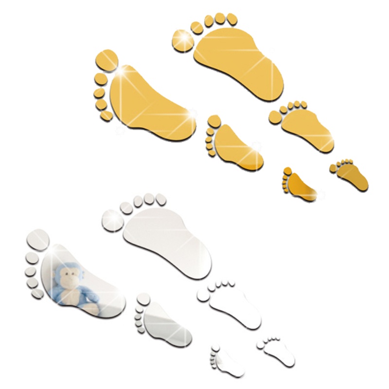 Đề Can Acrylic Tráng Gương Hình Dấu Chân Dán Tường Trang Trí Nhà Cửa DIY