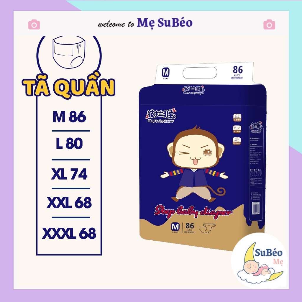 Tã/Bỉm Dán/Quần Step Baby Nội Địa Trung/Bo Mông Đủ Size S92/M86/L80/XL74/XXL68/XXXL68