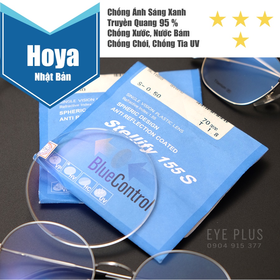 Mắt kính cận nam nữ EYE PLUS Hoya Blue chính hãng chống lóa, ánh sáng xanh và tia uv