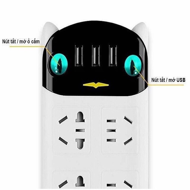 Ổ cắm điện hình mèo kèm USB và khay để điện thoại
