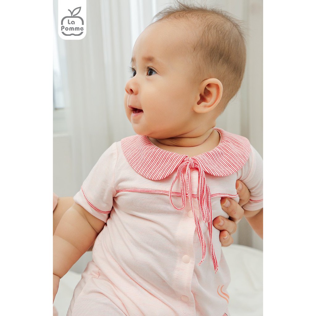 Bodysuit La Pomme Bamboo mềm mịn cao cấp thoáng mát nhẹ da cộc tay thắt nơ cổ cánh hoa cho bé trai bé gái JS061