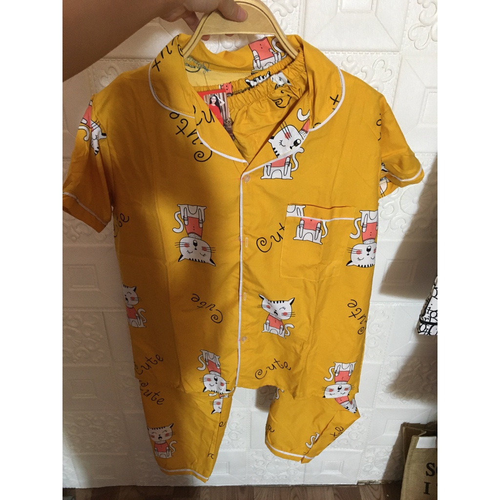 Bộ pịjama thô kate mặc nhà_Siêu thoải mái_Áo cộc quần dài_Ảnh thật 100% - B5