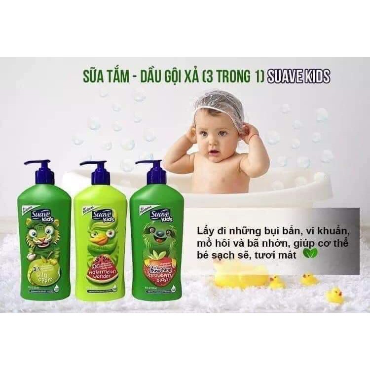 Dầu gội xả sữa tắm 3in1 Suave Kid cho trẻ em của Mỹ, loại có vòi bơm 532ml