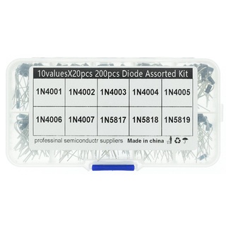 Set 200 điốt chỉnh lưu 10values x20 1n4001~1n4007 1n5817 1n5818 1n5819 kèm hộp đựng