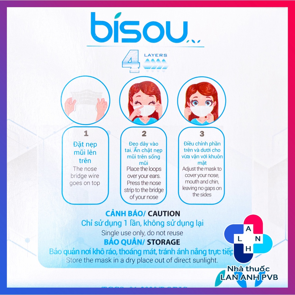 Khẩu trang y tế đủ màu 4 lớp BISOU .