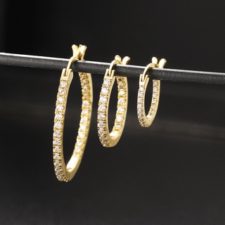 Châu Âu và Mỹ Hoa tai kim cương đầy đủ phổ biến của phụ nữ một hàng zircon micro-set hoa tai lớn mạ vàng